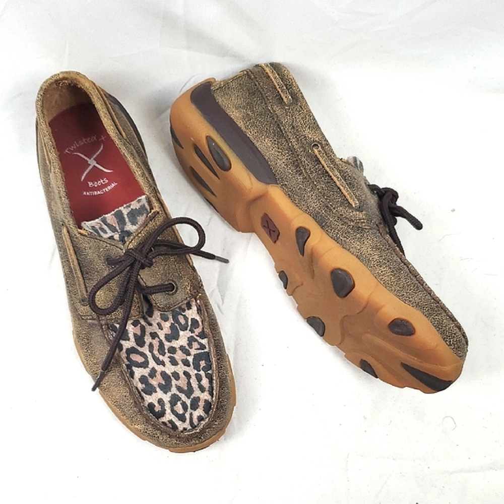 Twisted X Youth Cheetah Print Driving‎ Moccasin Boat Shoe